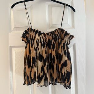 Ganni pleated chiffon leopard print tank